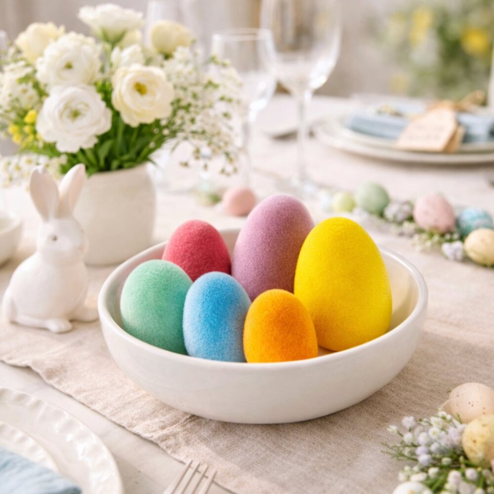 Flocked Easter Eggs – Set of 6 Decorative Pastel Eggs for Spring